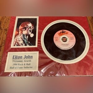 Vintage Elton John 45 LP Vinyl Record and Photo Mounted with Mat